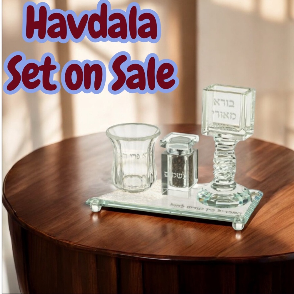 Glass Havdala Set - Clear Glass with Tray